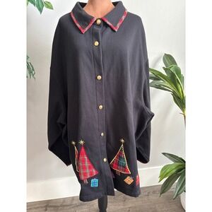 CST Sport Black Christmas Tree Plaid‎ Button Up Shirt Women 5X Holiday Festive